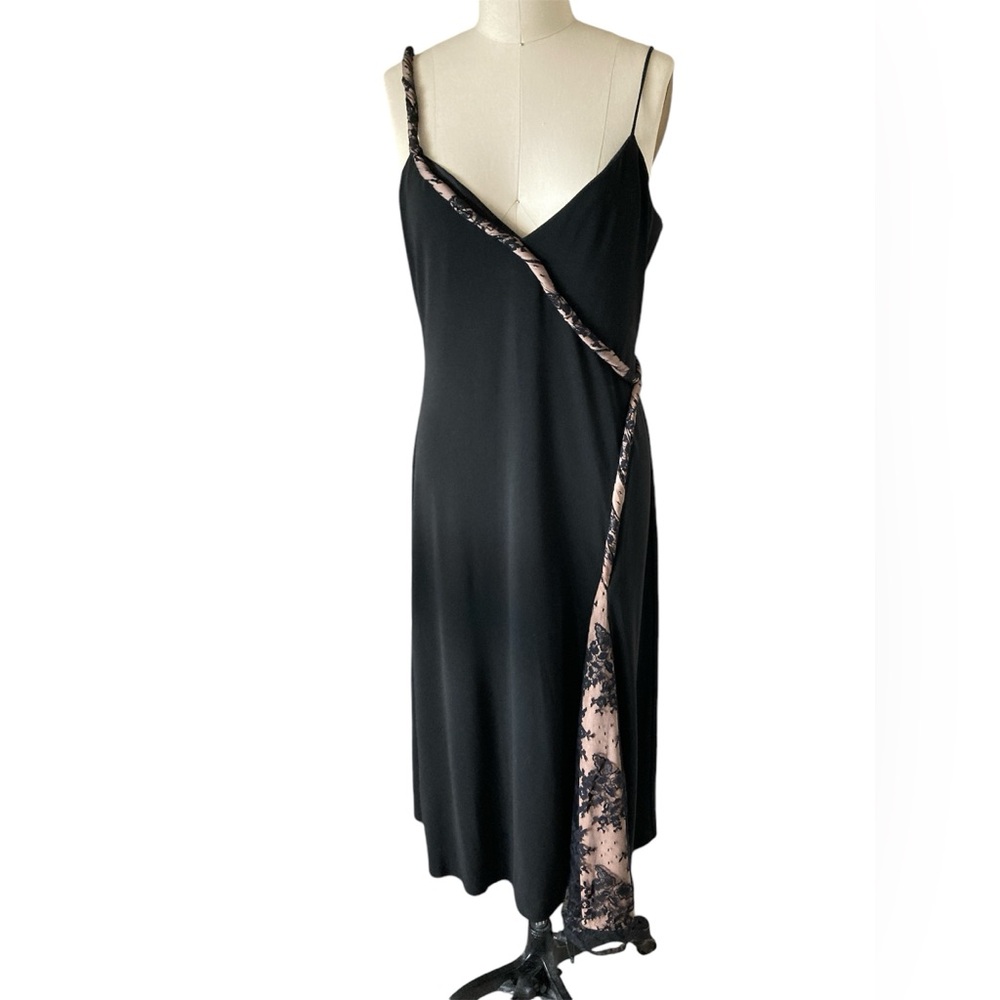 BCBG MaxAzria Black/Nude asymmetric Midi dress, Sz L